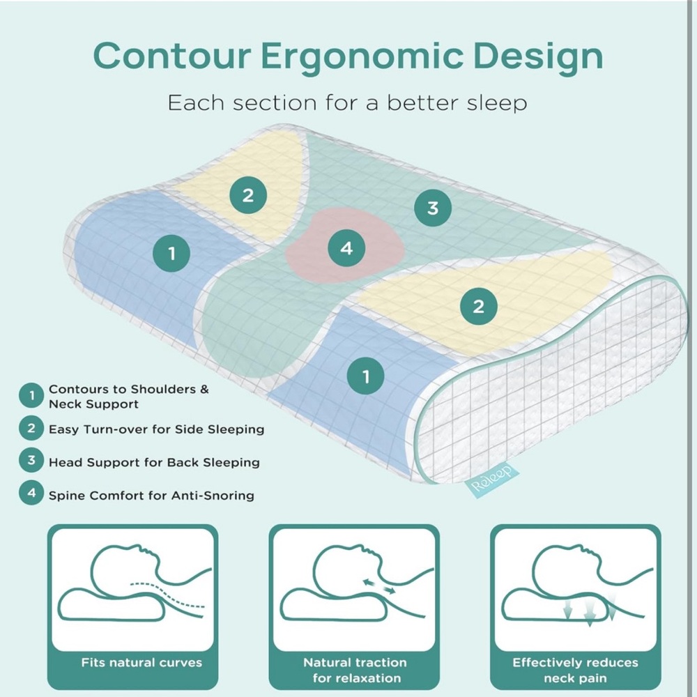New Cervical Neck Pillow, Side Sleeper Adjustable Contour Pillow Memory Foam - Picture 6 of 6